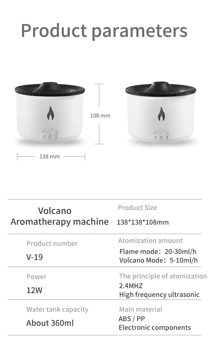 Volcano Aromatherapy Humidifier Flame & Volcano Light Timer for Bedroom (Prepaid only)