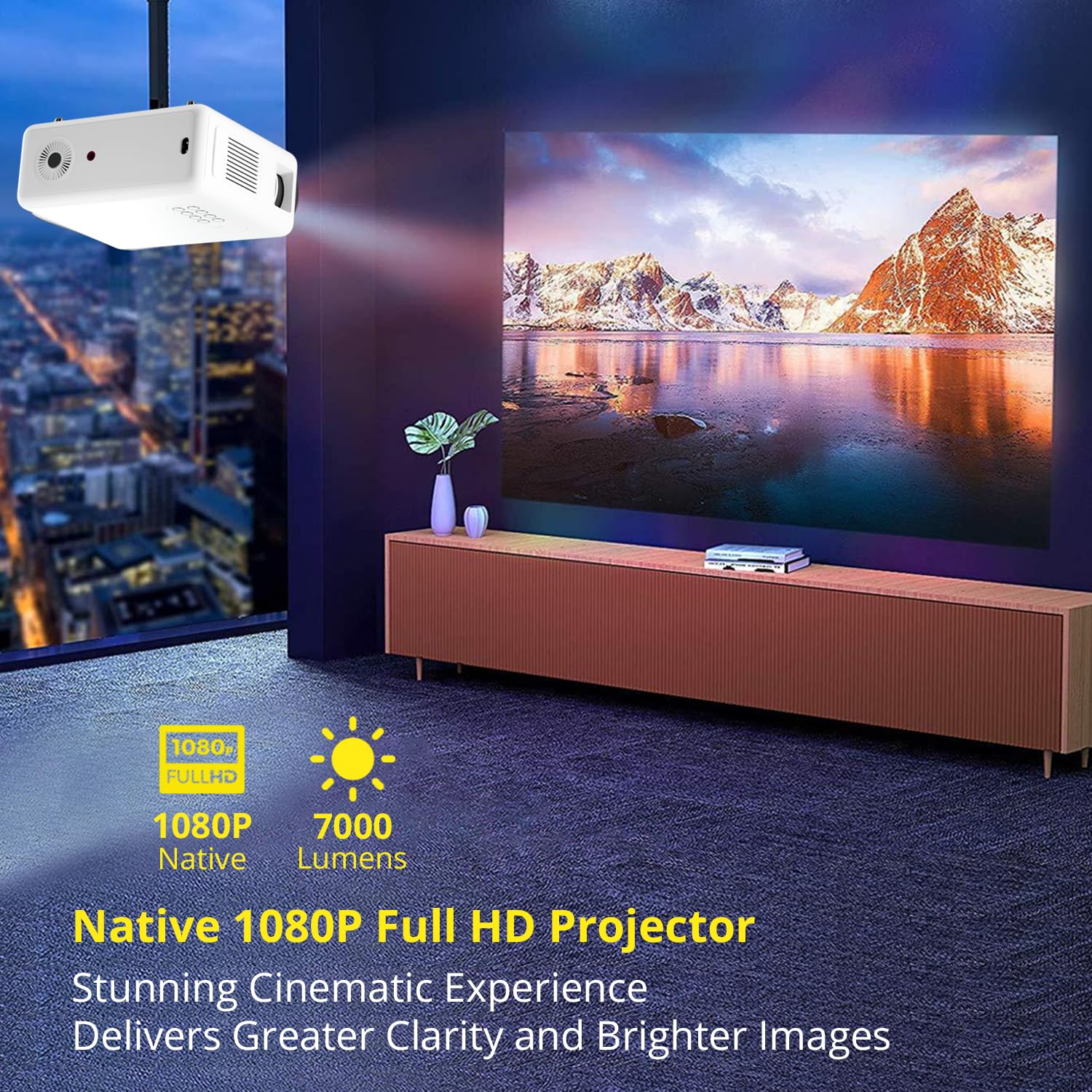 1080P Full HD Projector with 4K Support, True 420 ANSI on Screen Brightness (Best in Segment), 250