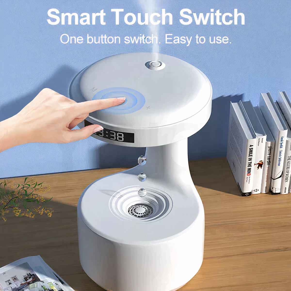 Anti Gravity Air Humidifier Anti-Gravity Water Droplet Humidifier Creative Air Aromatherapy Led Display Shutdown Protection Light Mode for Home Bedroom Office (Prepaid only)