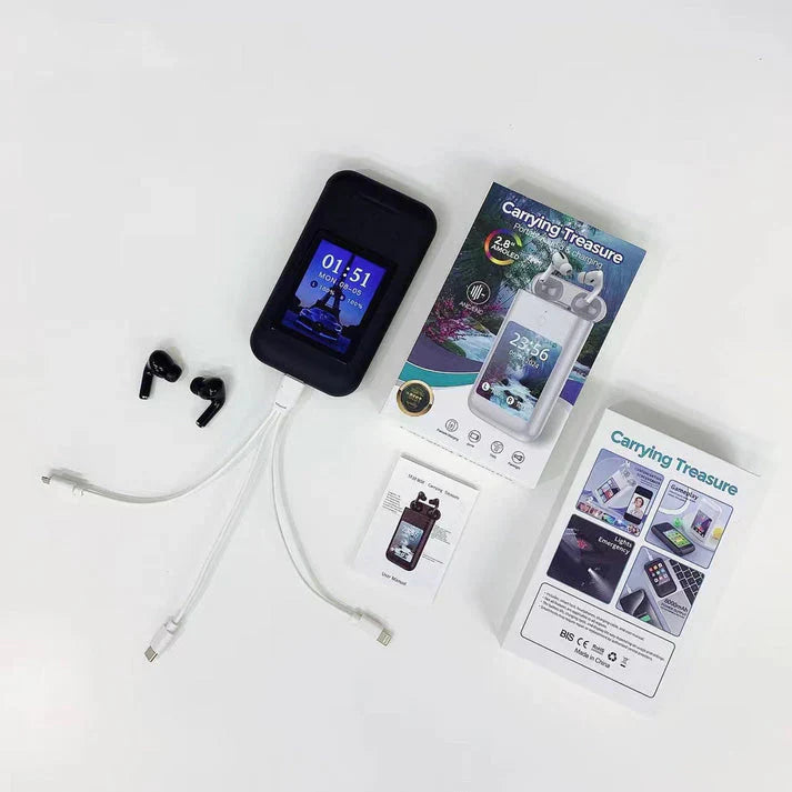 Airpods with 2.8 inch HD Touch Screen 8000mah power bank Earphones ANC & ENC Noise Reduction Wireless Earbuds (Prepaid only)