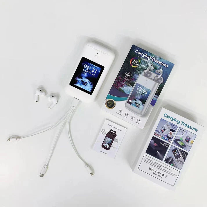 Airpods with 2.8 inch HD Touch Screen 8000mah power bank Earphones ANC & ENC Noise Reduction Wireless Earbuds (Prepaid only)